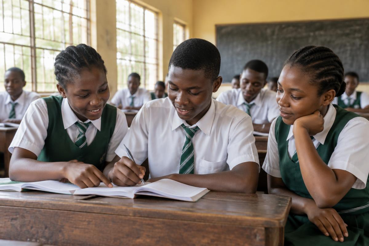 Nigerian secondary school students studying together
