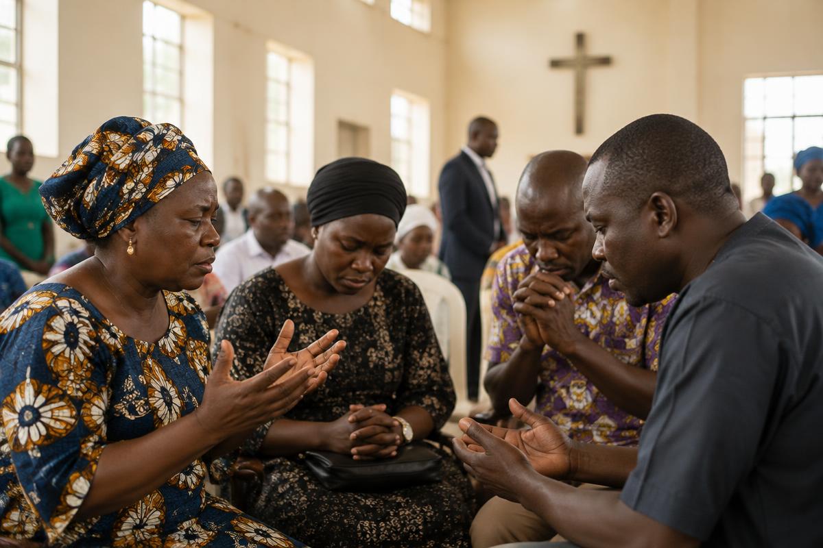 A Christian community gathering in prayer in Nigeria